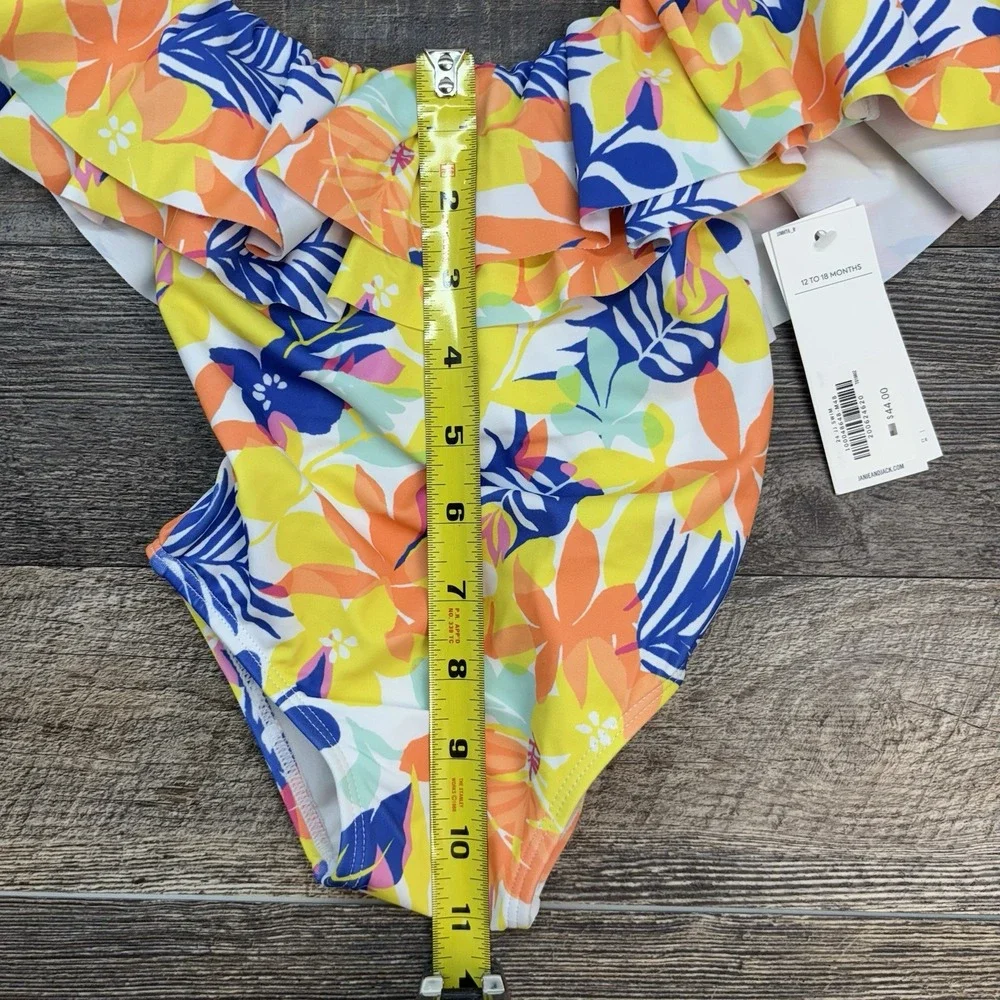 NEW Janie and Jack Recycled Palm Floral Ruffle Swimsuit Sunny Yellow 12-18 Month